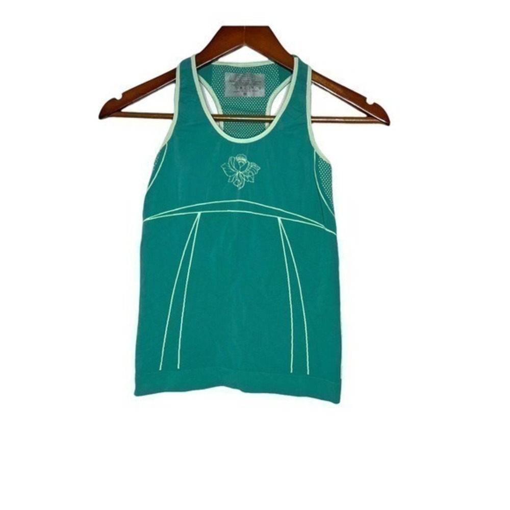 Athleta green racer back tank top flower floral fitness style 44012 size small